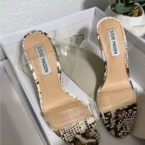 Steve Madden Snakeskin and Clear Strap Heels